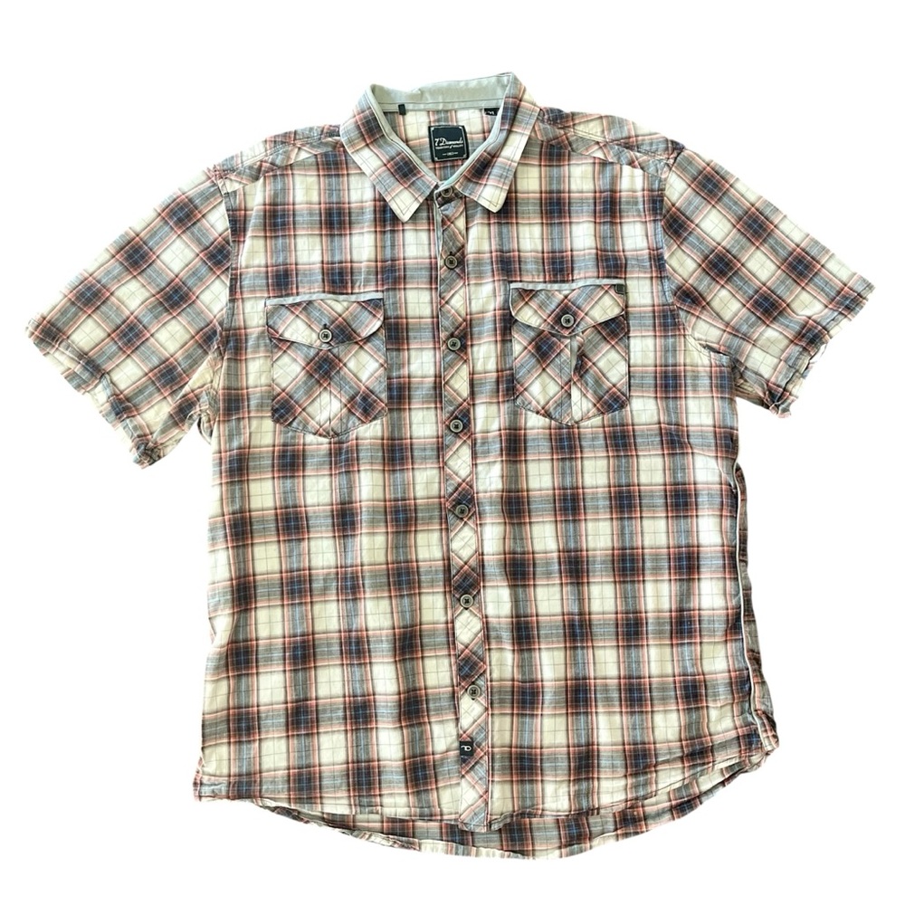 7 Diamonds Men Plaid Button Down Shirt Short Sleeve Cotton Multicolor XXL